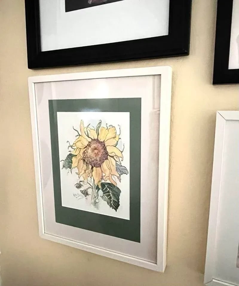 Vintage Sunflower Still Life Watercolor, California Artist., Signed - 2