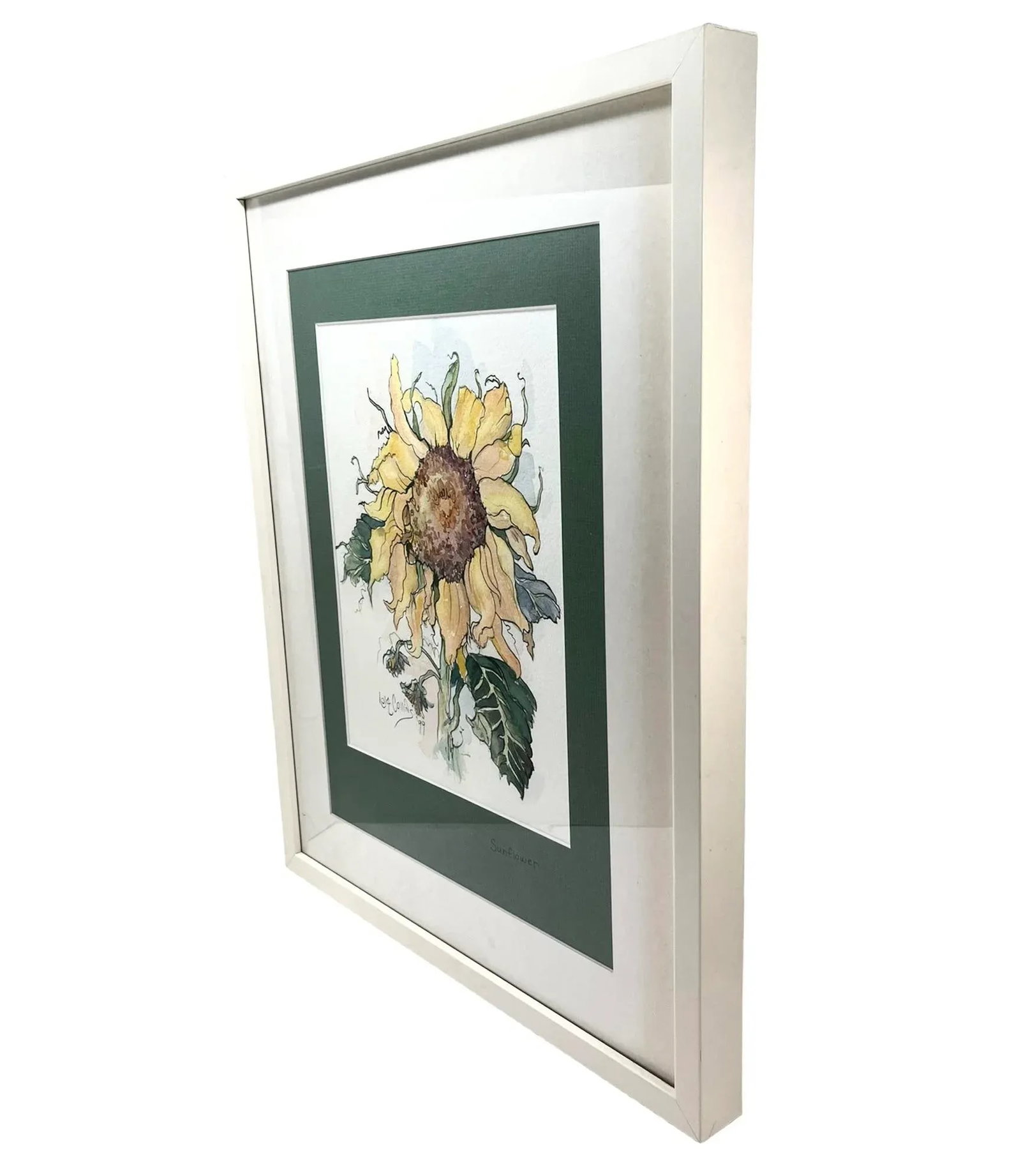 Vintage Sunflower Still Life Watercolor, California Artist., Signed - 3