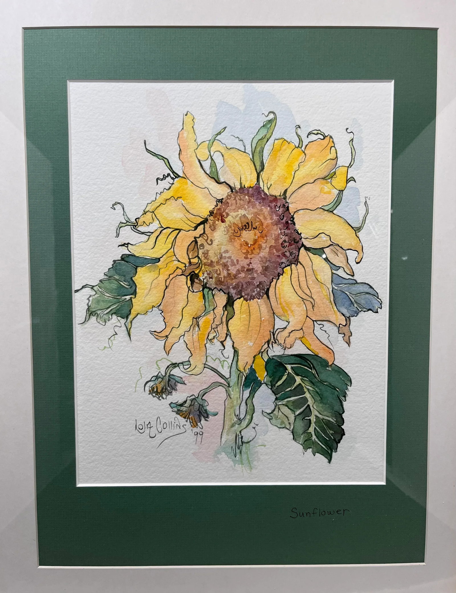 Vintage Sunflower Still Life Watercolor, California Artist., Signed - 4