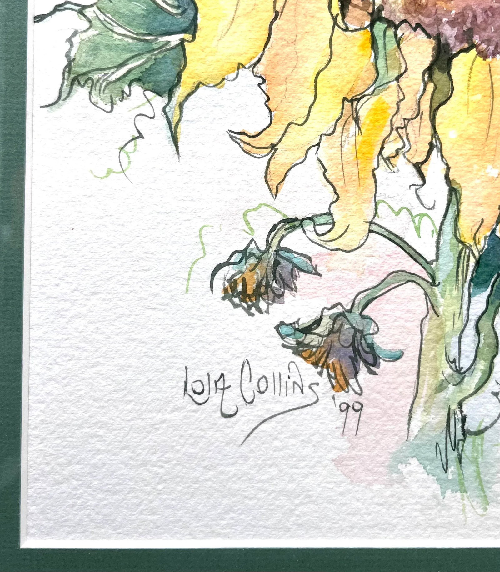 Vintage Sunflower Still Life Watercolor, California Artist., Signed - 5