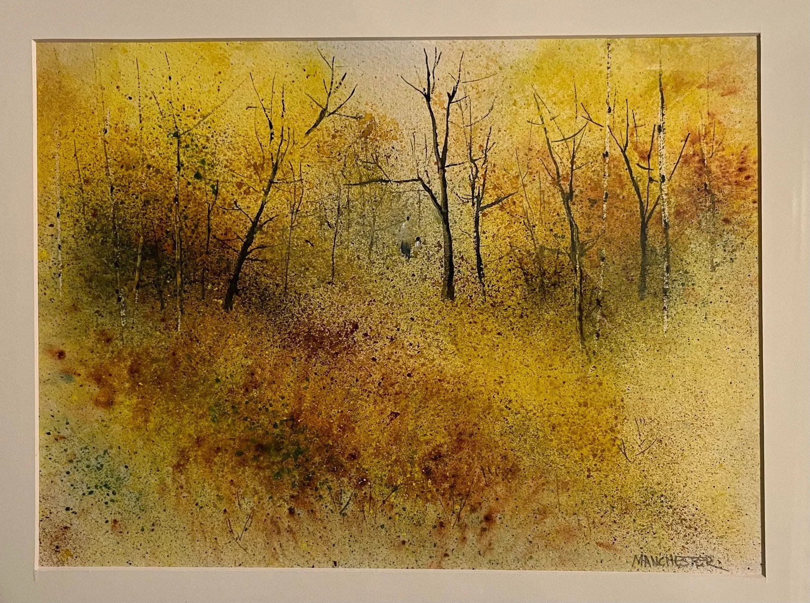 Vintage Al Manchester Signed Yellow Forest Watercolor Painting - 2