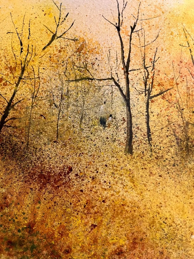 Vintage Al Manchester Signed Yellow Forest Watercolor Painting - 3