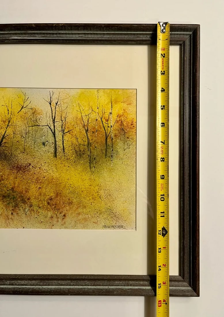 Vintage Al Manchester Signed Yellow Forest Watercolor Painting - 7