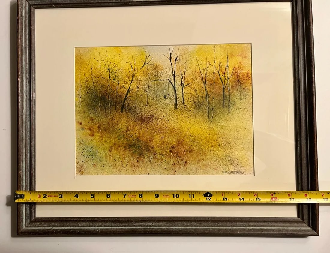 Vintage Al Manchester Signed Yellow Forest Watercolor Painting - 8