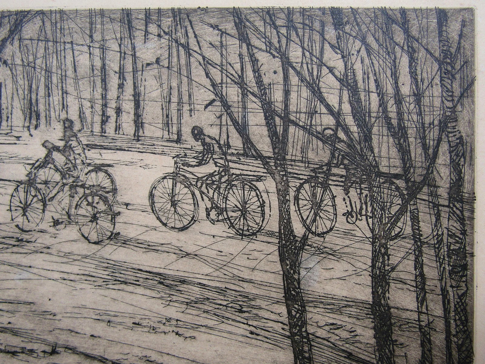 1970s Signed William Benecke "The Cyclists" Limited Edition Etching Aquatint Drypoint 51/100 Art Pri - 2