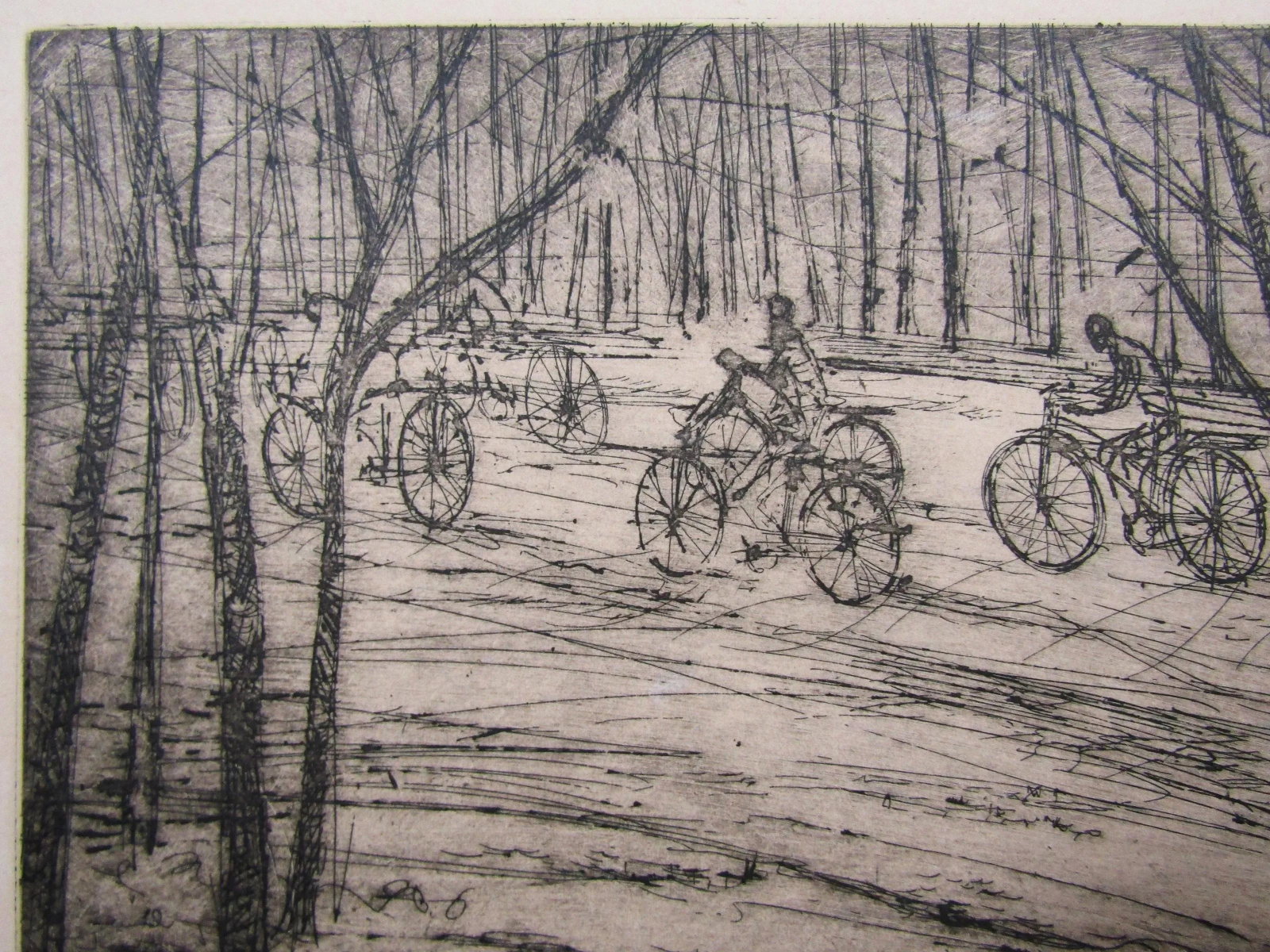 1970s Signed William Benecke "The Cyclists" Limited Edition Etching Aquatint Drypoint 51/100 Art Pri - 3