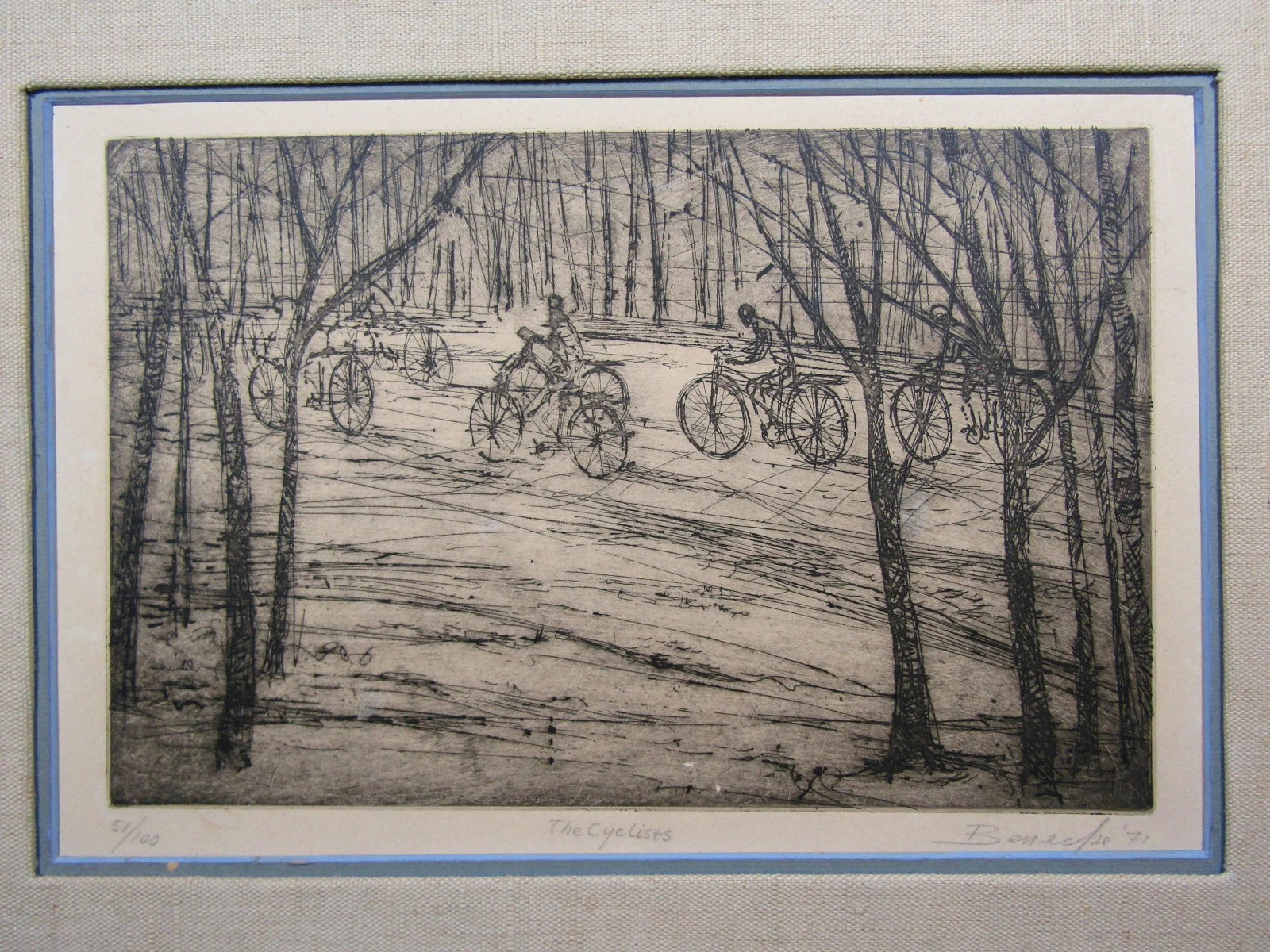 1970s Signed William Benecke "The Cyclists" Limited Edition Etching Aquatint Drypoint 51/100 Art Pri - 4