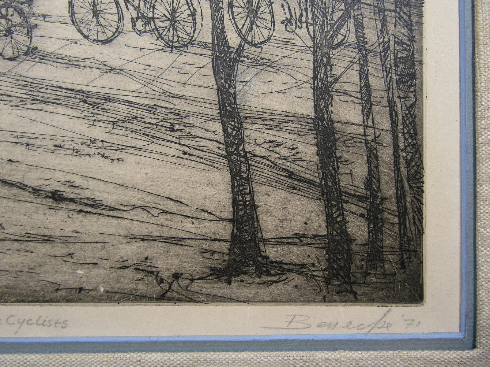 1970s Signed William Benecke "The Cyclists" Limited Edition Etching Aquatint Drypoint 51/100 Art Pri - 6