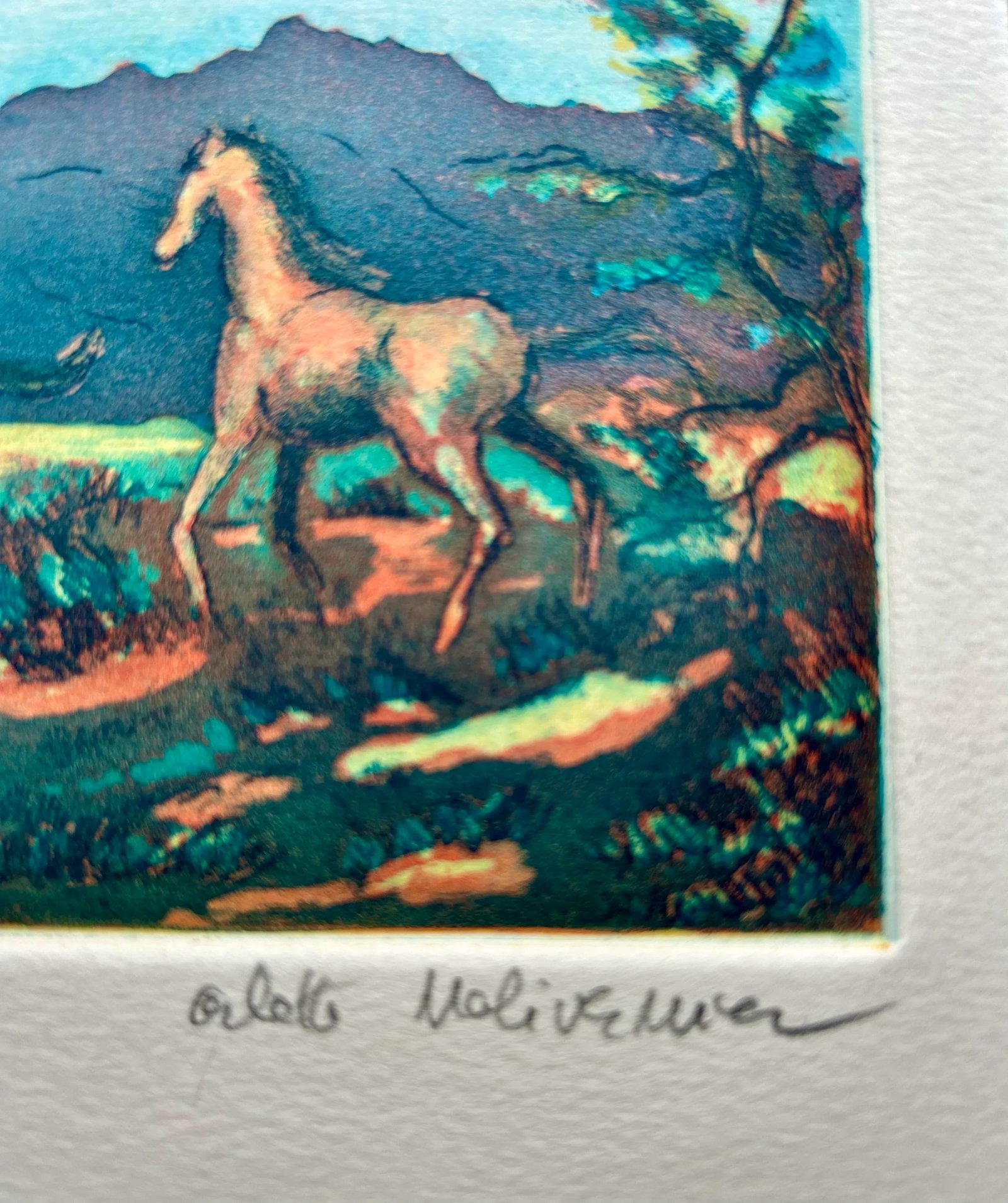 Contemporary Hand Colored Etching of Horses in Field - 6