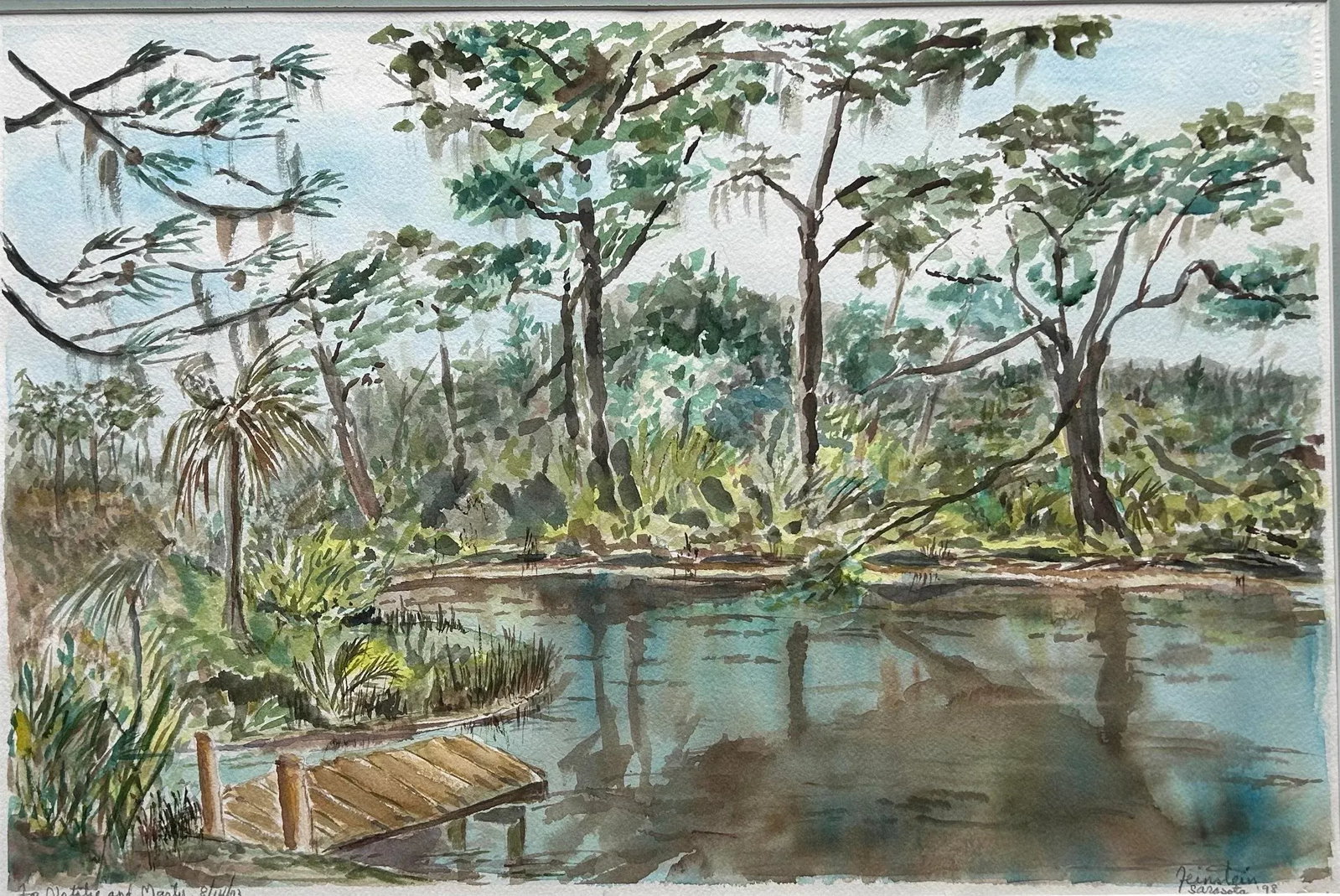 Original Impressionist Watercolor Painting of Sarasota Florida Landscape Signed Feinstein - 3