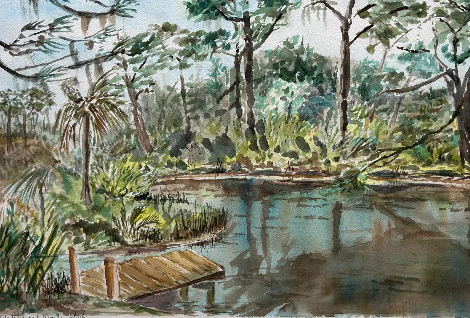 Original Impressionist Watercolor Painting of Sarasota Florida Landscape Signed Feinstein - 5