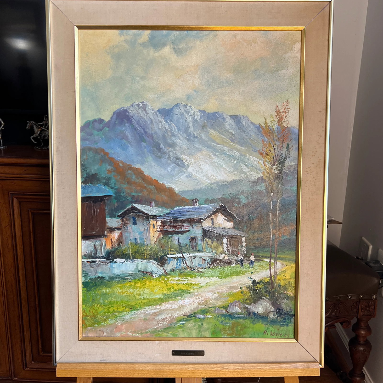 Oil on Canvas Made by Emilio Giuseppe Dossena Signed Framed Mountain Village - 2