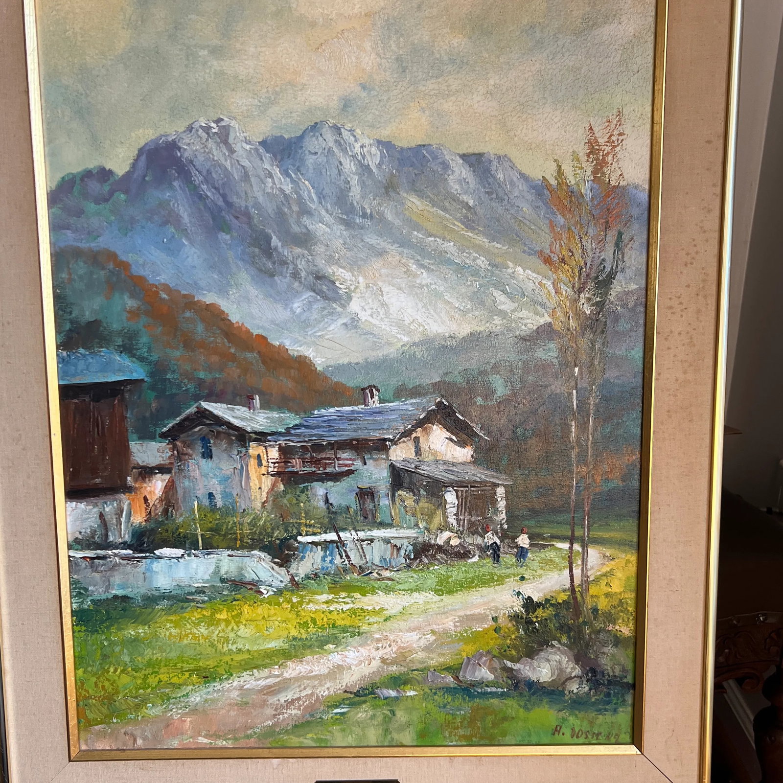 Oil on Canvas Made by Emilio Giuseppe Dossena Signed Framed Mountain Village - 3