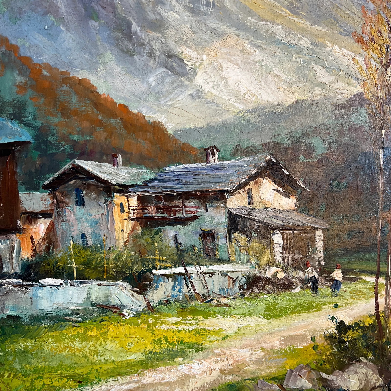 Oil on Canvas Made by Emilio Giuseppe Dossena Signed Framed Mountain Village - 4