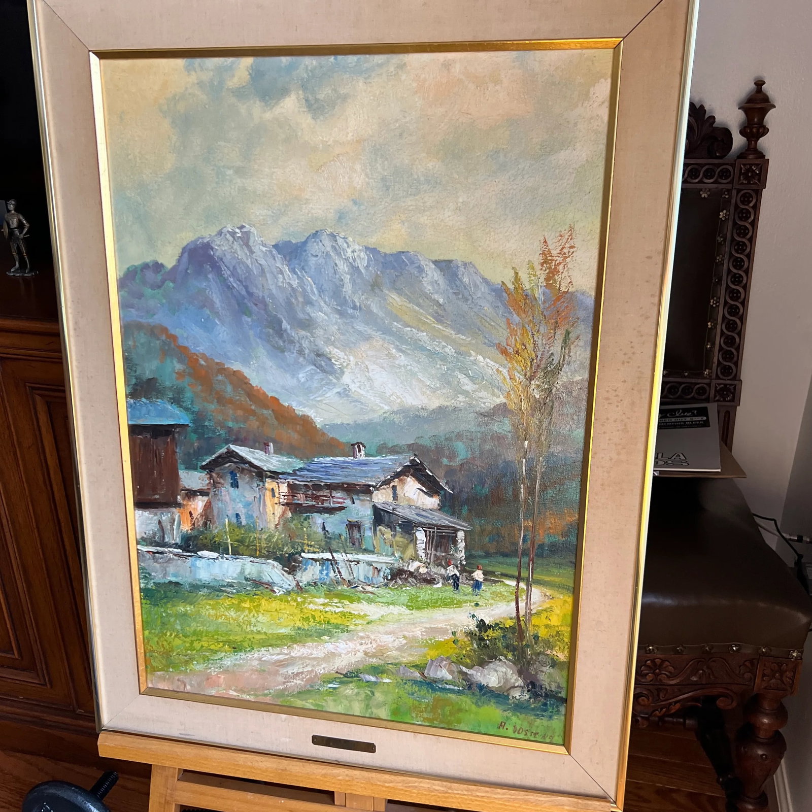 Oil on Canvas Made by Emilio Giuseppe Dossena Signed Framed Mountain Village - 7