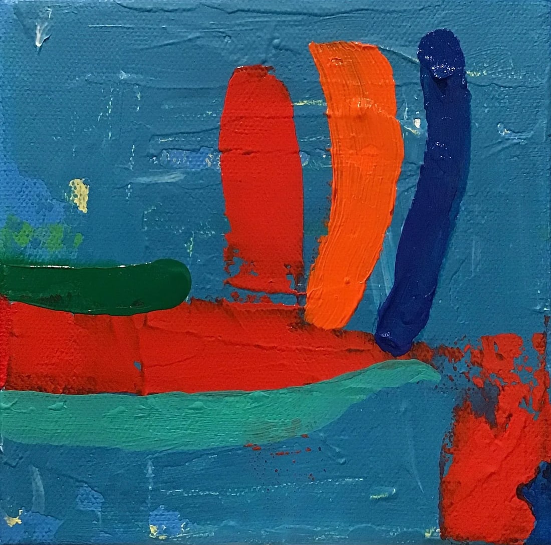 "Under Full Sail" Original Abstract Painting on Stretched Canvas by Stephen Stilgenbauer: Acrylic on 6" by 1.5" by 6" Stretched Canvas. Artist signed on the back side with S. Stilgenbauer (CA Artist Stephen Stilgenbauer). >> This size painting ships with USPS Priority Mail. Condition: