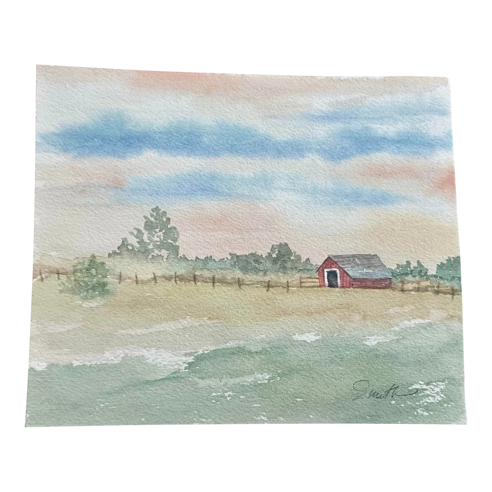 Signed Original Watercolor Landscape by Nancy Smith "As Evening Settles": There is a change in the air and atmosphere as evening settles over the land. Signed and ready to frame. Condition: Imperfections: No Imperfections Condition Notes: New art Origin: United States Mate