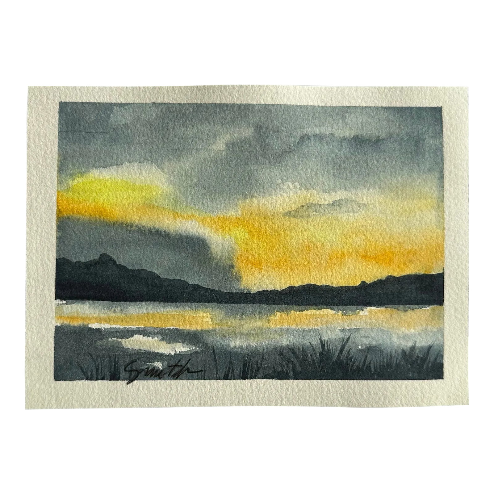 Signed Original Watercolor Painting "Like a Fingerprint": One of the many sunsets I have witnessed. Like a fingerprint, each is intricately unique. Signed and ready to frame. Nancy Smith studied art at Kalamazoo Institute of Arts, Olivet Nazarene University
