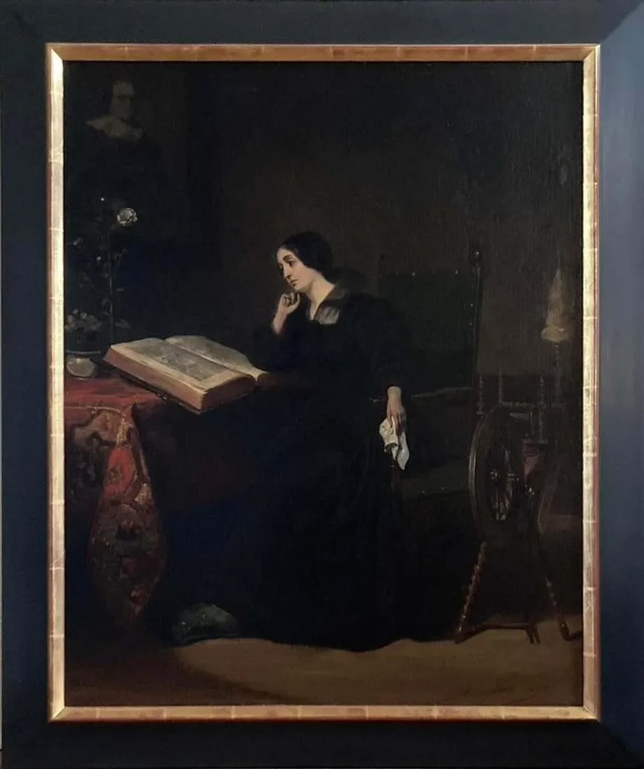 Dutch 19th Century Painting "Woman Reading" by Johannes Cornelius Mertz: In the vein of the dutch genre genre painting initiated in the 17th century that depicted interior scenes; this painting by Johannes Cornelius Mertz (1819-1891) gives an intimate view of a woman