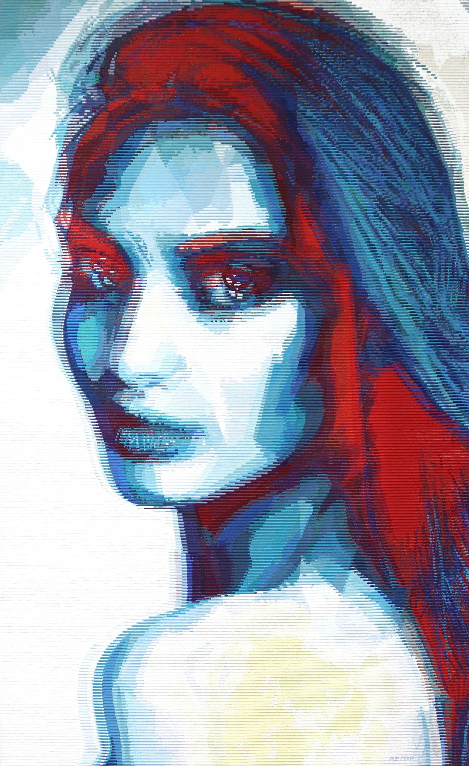 Large Textural Figurative Original Painting by Alea Pinar Du Pre "Mila" Pop Art on Canvas: Alea Pinar Du Pre's original mixed media artworks portray human figures in a graphic pop-realist style. An enterprising autodidact merging technology and fine art, her vibrant contemporary