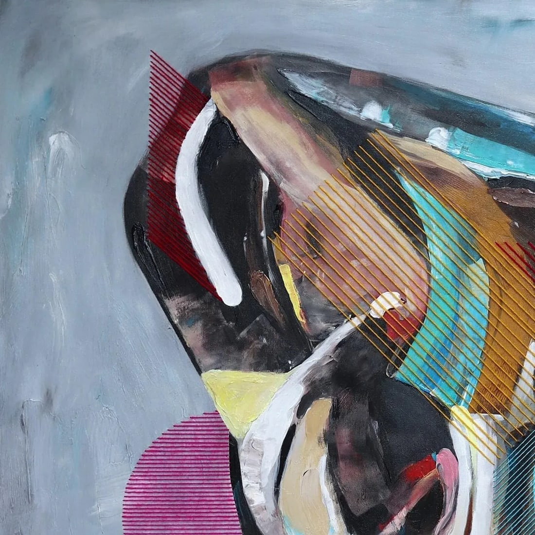 Framed Contemporary "Shape of Face No. 5" Original Mixed Media Artwork by Iqi Qoror - 6