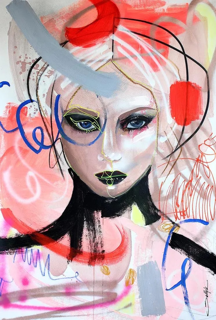"Galaxy" Original Artwork by Sally K: Sally K attended college in Beirut, where she graduated with a BA in Fine Arts with distinction from the Lebanese American University of Beirut. In 2013, she moved back to the United States and