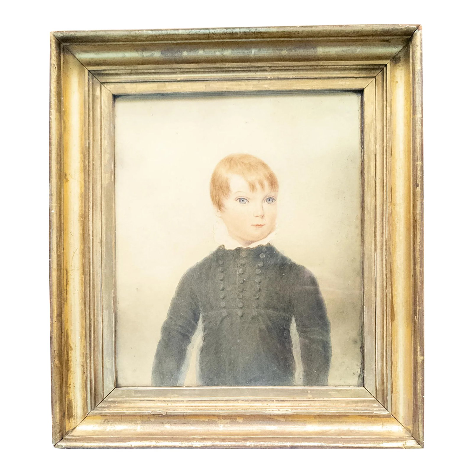 19th Century English Fine Watercolor Portrait of a Young Boy: We are selling this very Fine English watercolor portrait. This portrait features a finely dressed and regal looking young boy in black, the face has been captured with magic as it just has the feelin