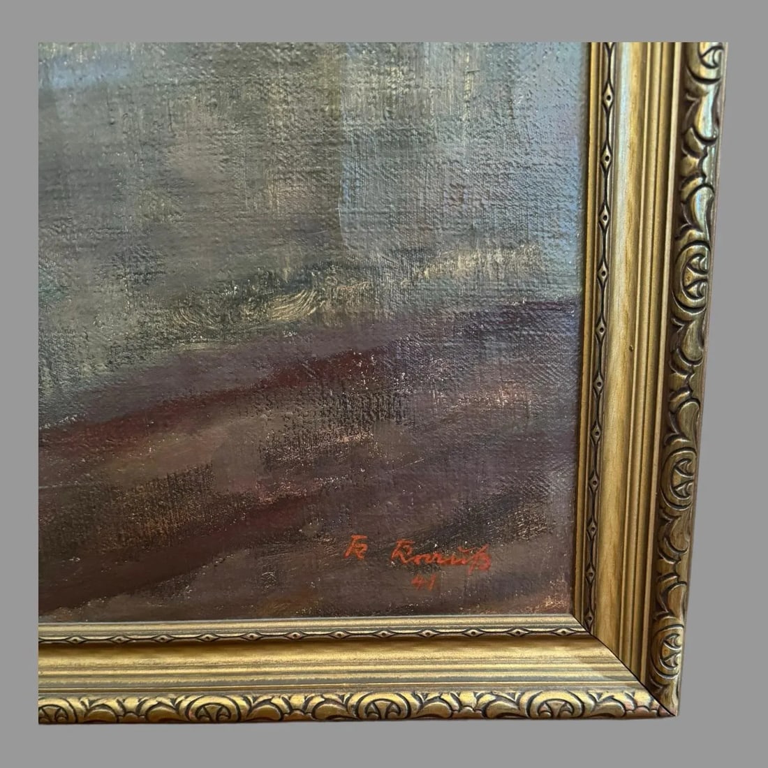 Antique Impressionist Landscape Oil Painting Oxen Working in the Field 1941 - 8