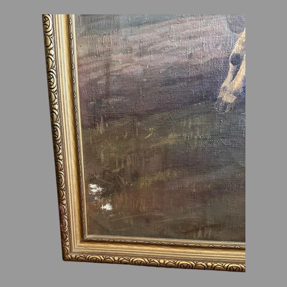 Antique Impressionist Landscape Oil Painting Oxen Working in the Field 1941 - 9
