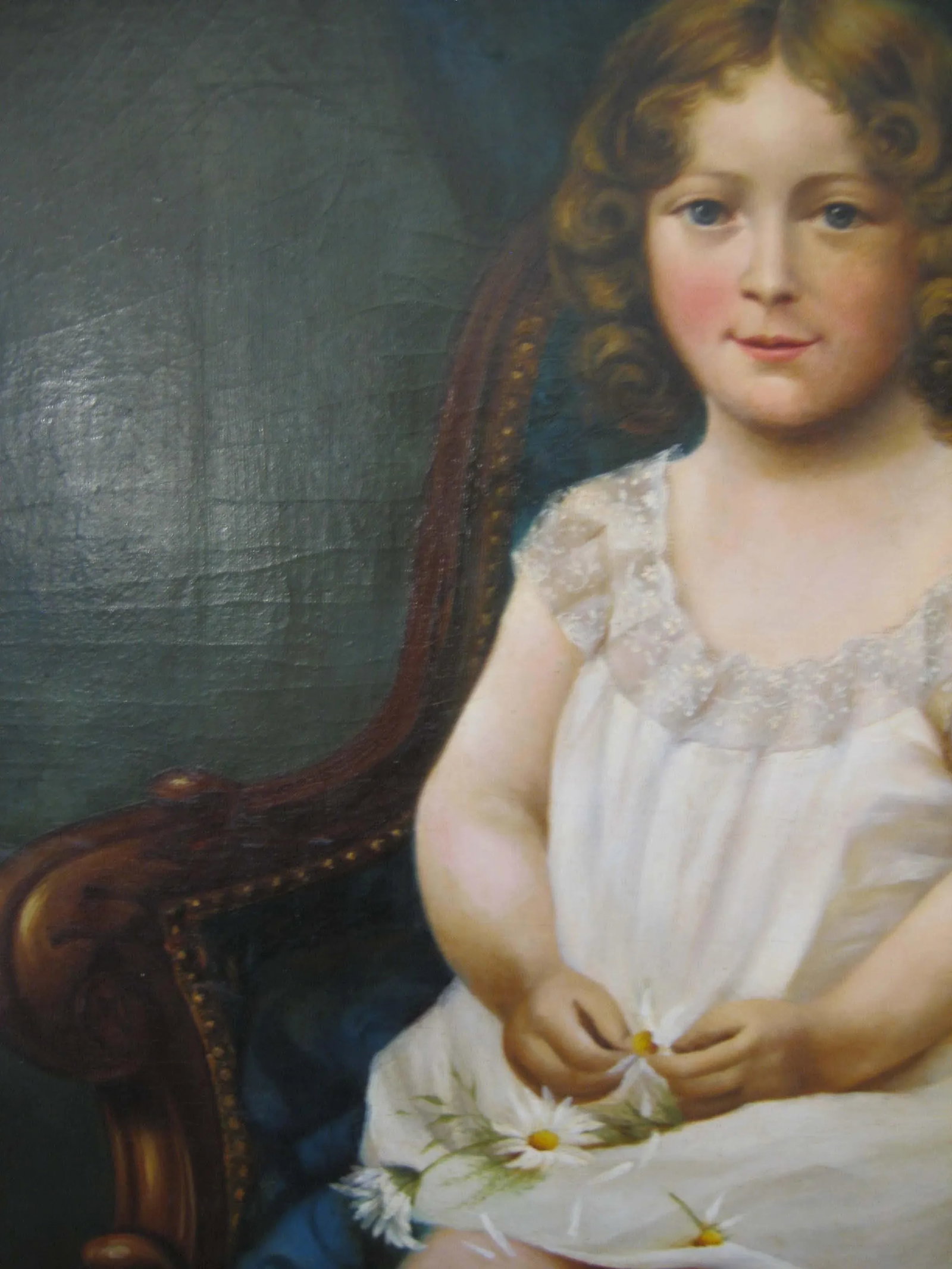 Antique Portrait of Young Girl With Daisies Painting - 2