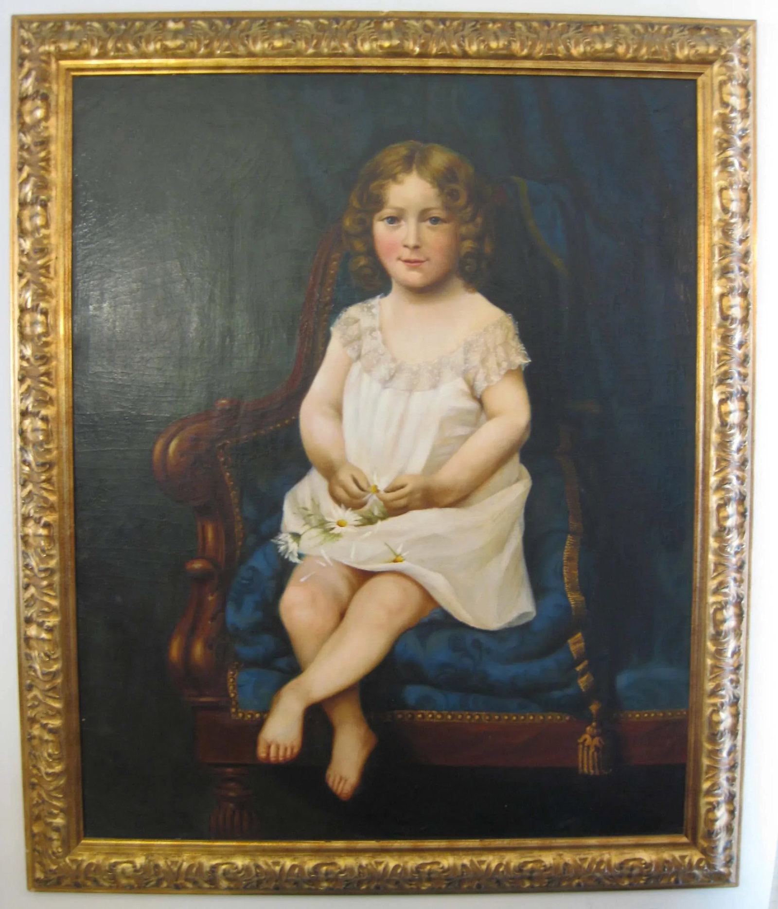 Antique Portrait of Young Girl With Daisies Painting - 5