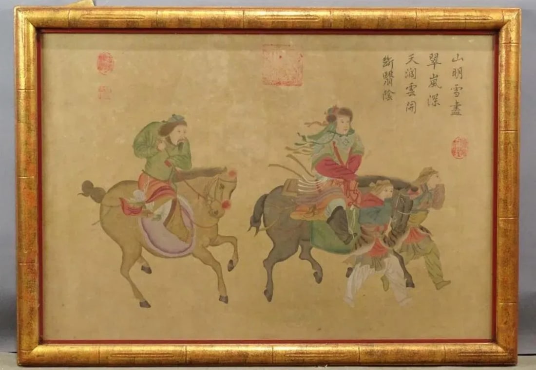 Pair of 19th Century Chinese Equestrian Horse Paintings in Watercolor - 10