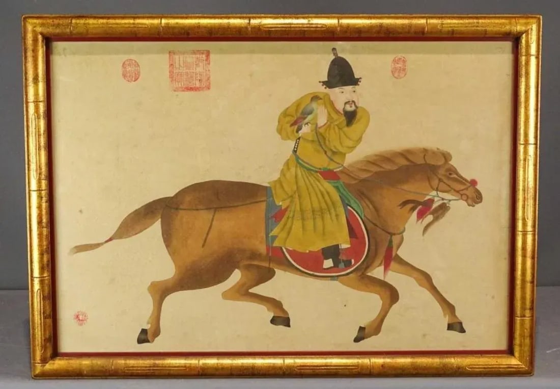 Pair of 19th Century Chinese Equestrian Horse Paintings in Watercolor - 3