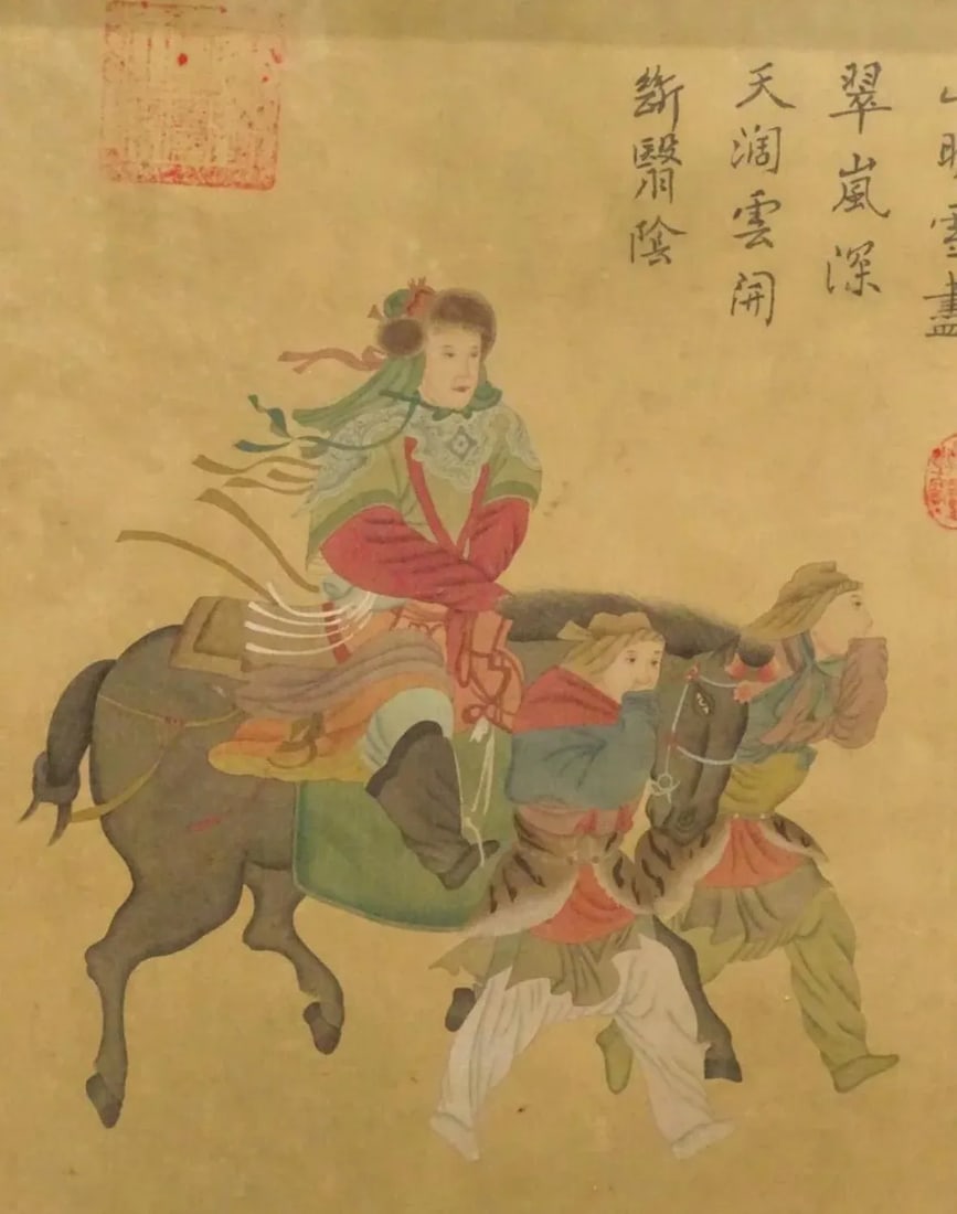 Pair of 19th Century Chinese Equestrian Horse Paintings in Watercolor - 8