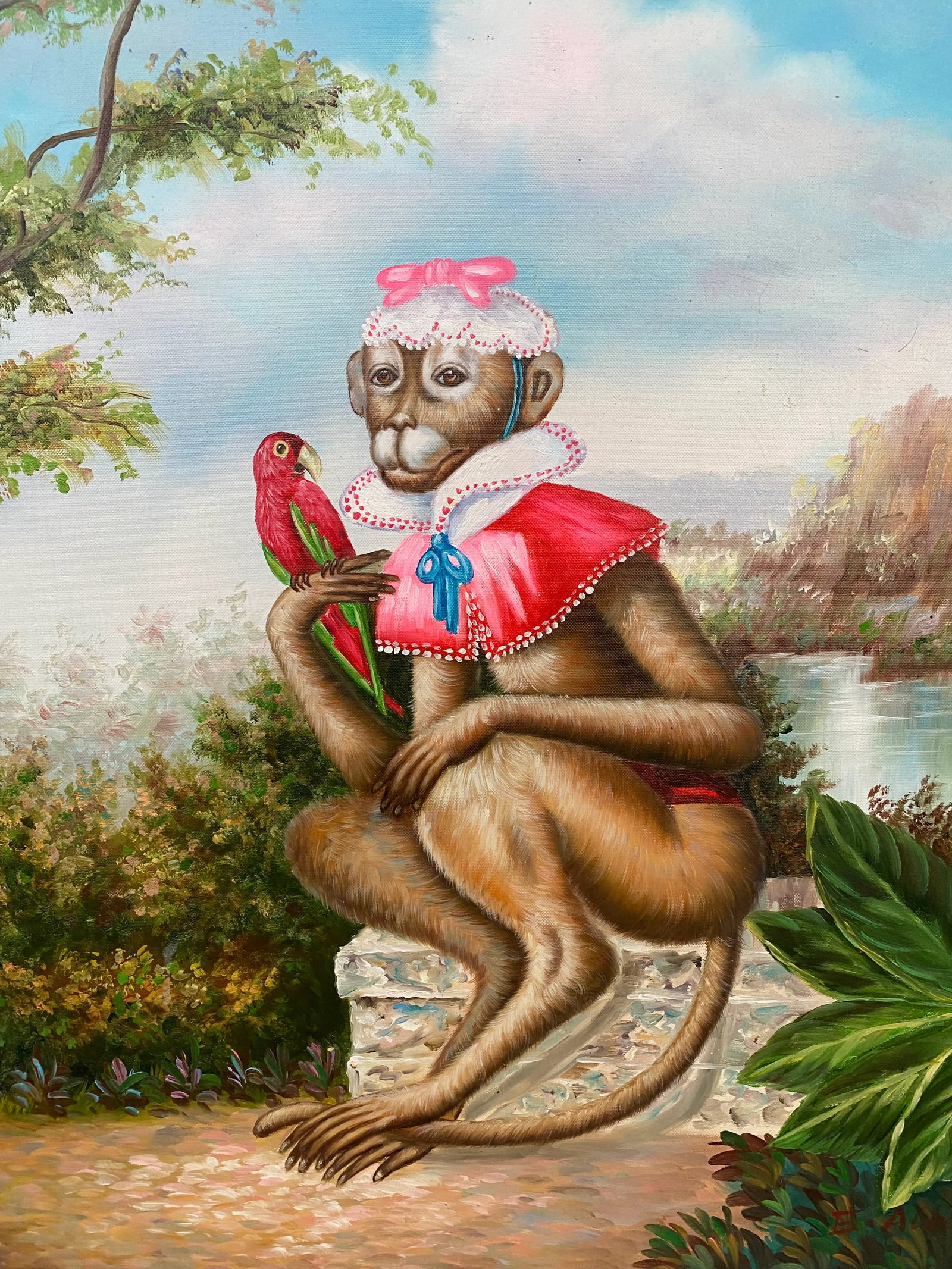 Vintage Dressed Monkey Portrait Painting - 2