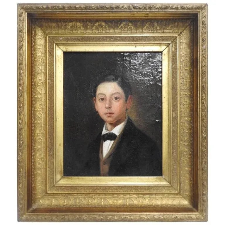 19th Century Victorian Oil on Canvas Portrait of Young Man in Gilt Frame - 9