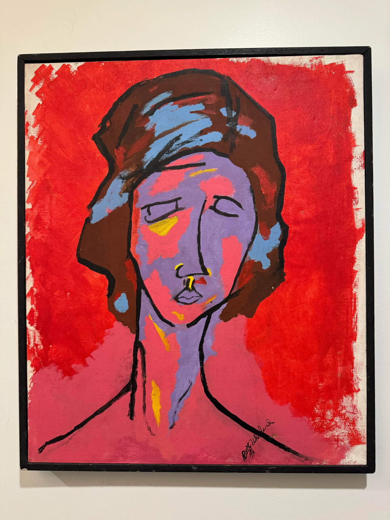Expressionist Female Portrait Painting Signed Original by Artist Betty Wheland ' After Amedeo Modigl - 11