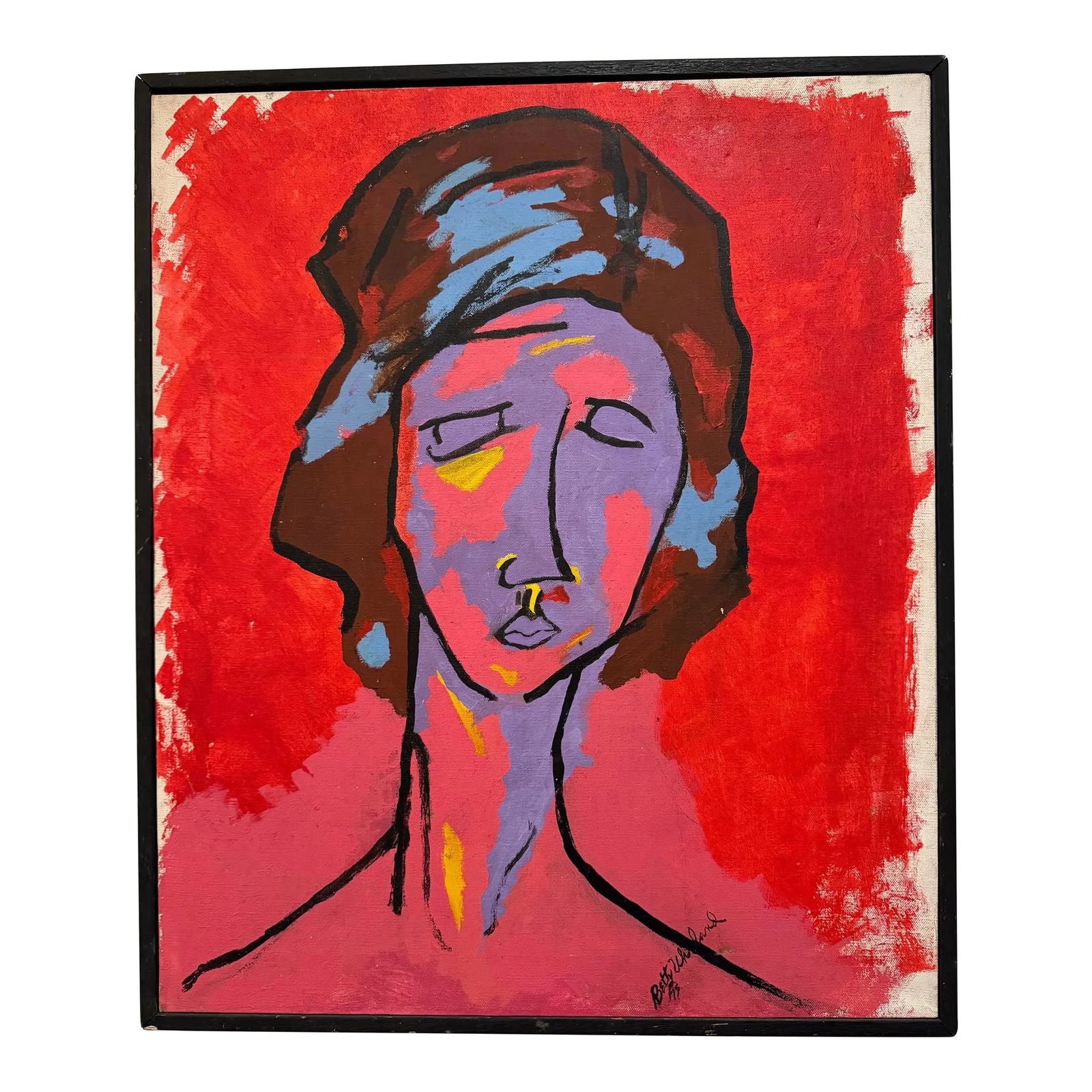 Expressionist Female Portrait Painting Signed Original by Artist Betty Wheland ' After Amedeo Modigl: Expressionist Female Portrait Painting Original Signed by Artist Betty Wheland ' After Amedeo Modigliani's 1916 "Tete De Femme". This stunning master study painting was painted in 1975 by artist