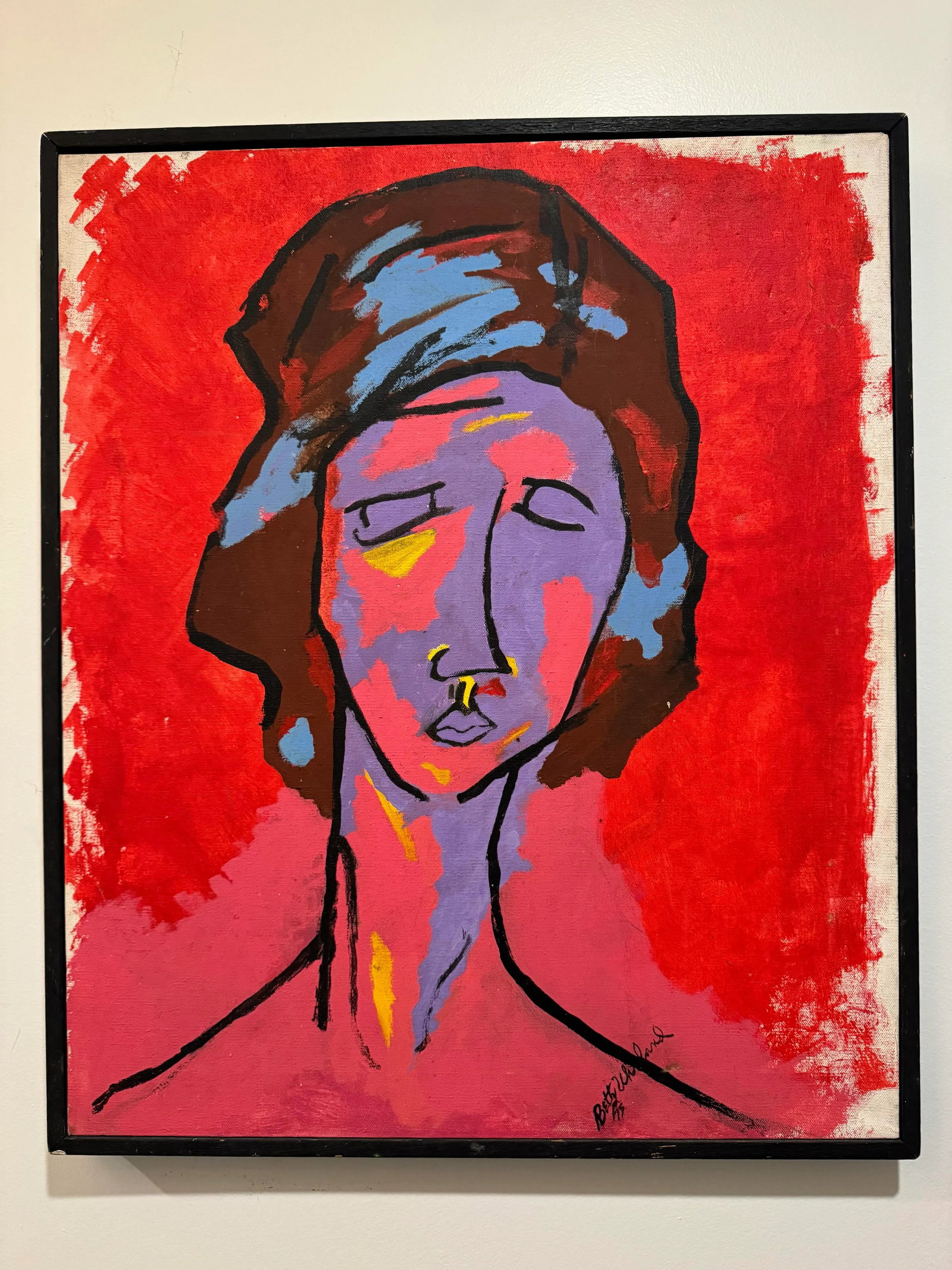Expressionist Female Portrait Painting Signed Original by Artist Betty Wheland ' After Amedeo Modigl - 4