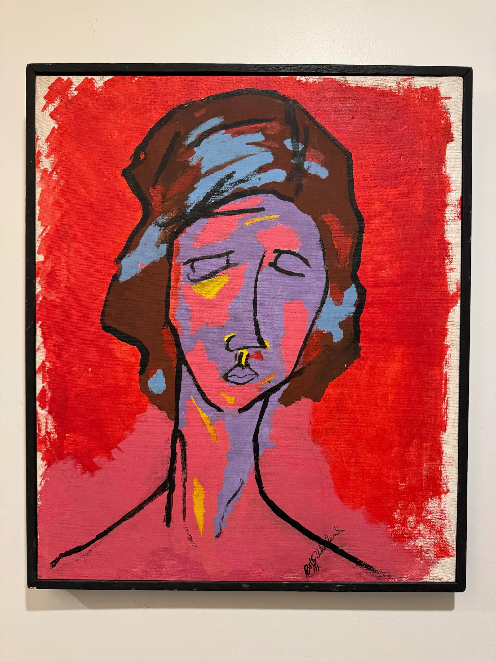 Expressionist Female Portrait Painting Signed Original by Artist Betty Wheland ' After Amedeo Modigl - 7