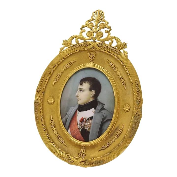 Antique Napoleon Miniature Portrait Painting Gilt Bronze Frame Signed Latour (1 of 4)