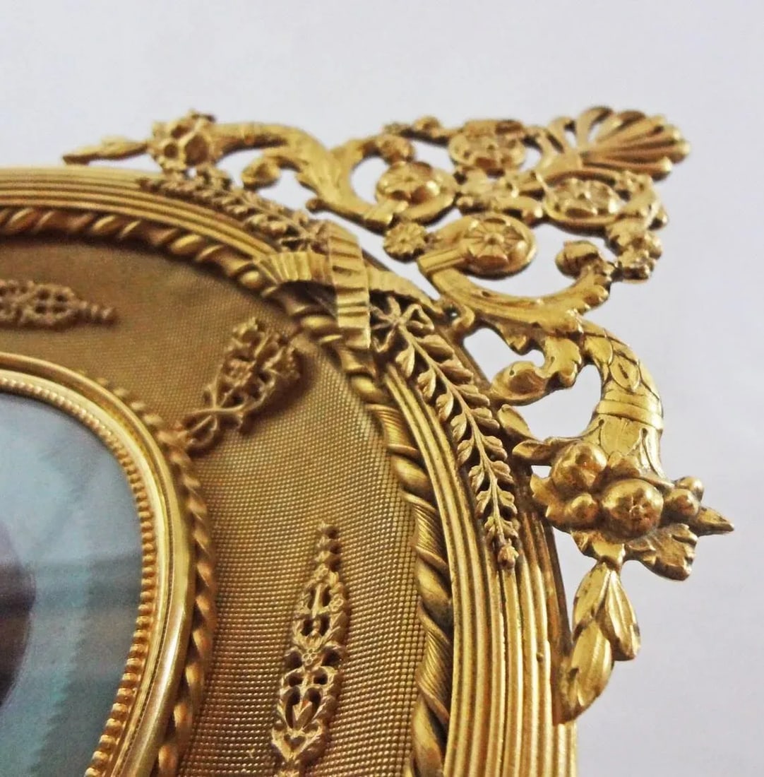 Antique Napoleon Miniature Portrait Painting Gilt Bronze Frame Signed Latour - 2
