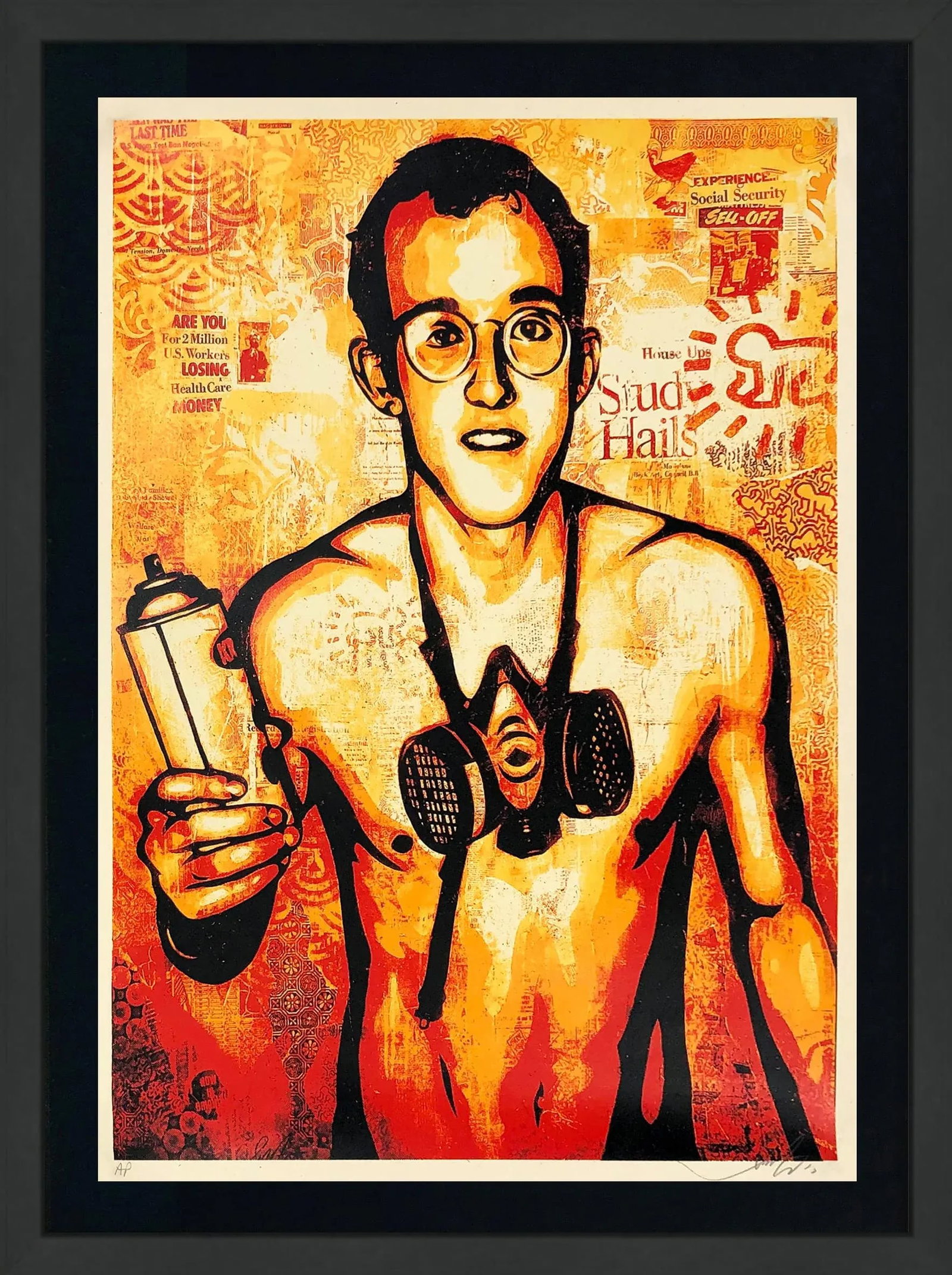 Shepard Fairey Keith Haring (Framed Hand Signed Screen Print), 2010: Keith Haring (Red). Screen print on paper. Hand signed lower right by Shepard Fairey. AP edition. Artwork size 24 x 18 inches. Frame size 29 x 23 inches. Artwork is in excellent condition. Certificate