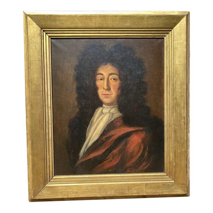 Antique Oil Painting Portrait of 17thC Gentleman, Gold Leaf Gilt Frame, Signed: Antique original oil painting portrait of a gentleman in 17th century costume with an engaging expression. On the back of the portrait, it is written "Copied by Emeline H. Gordon, Boston, 1929",