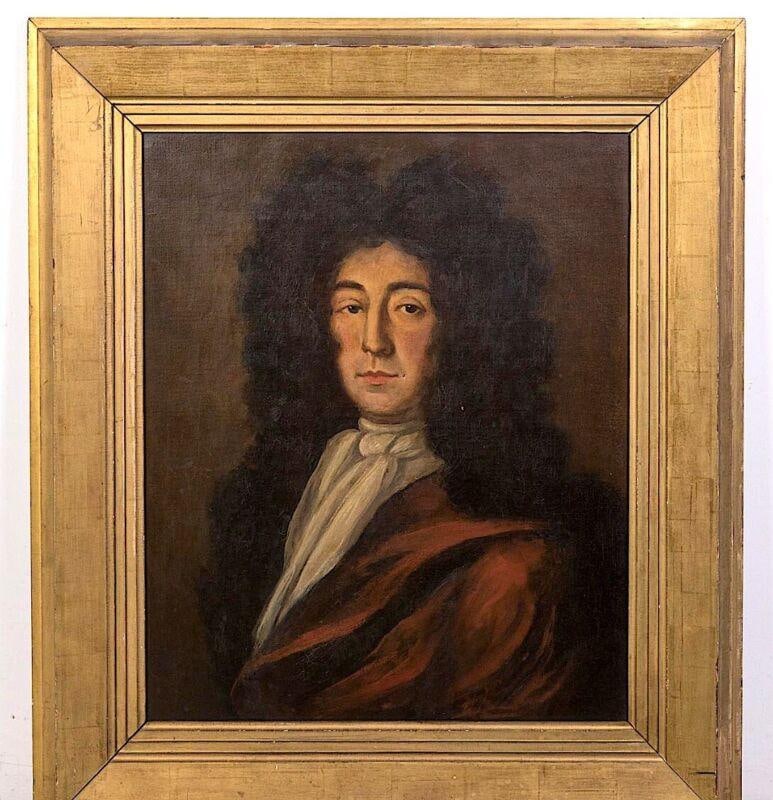 Antique Oil Painting Portrait of 17thC Gentleman, Gold Leaf Gilt Frame, Signed - 2
