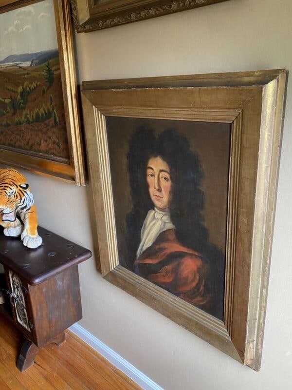 Antique Oil Painting Portrait of 17thC Gentleman, Gold Leaf Gilt Frame, Signed - 6