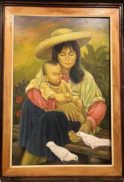 1990s Mother and Child Painting From Southeast Asia, Framed - 2