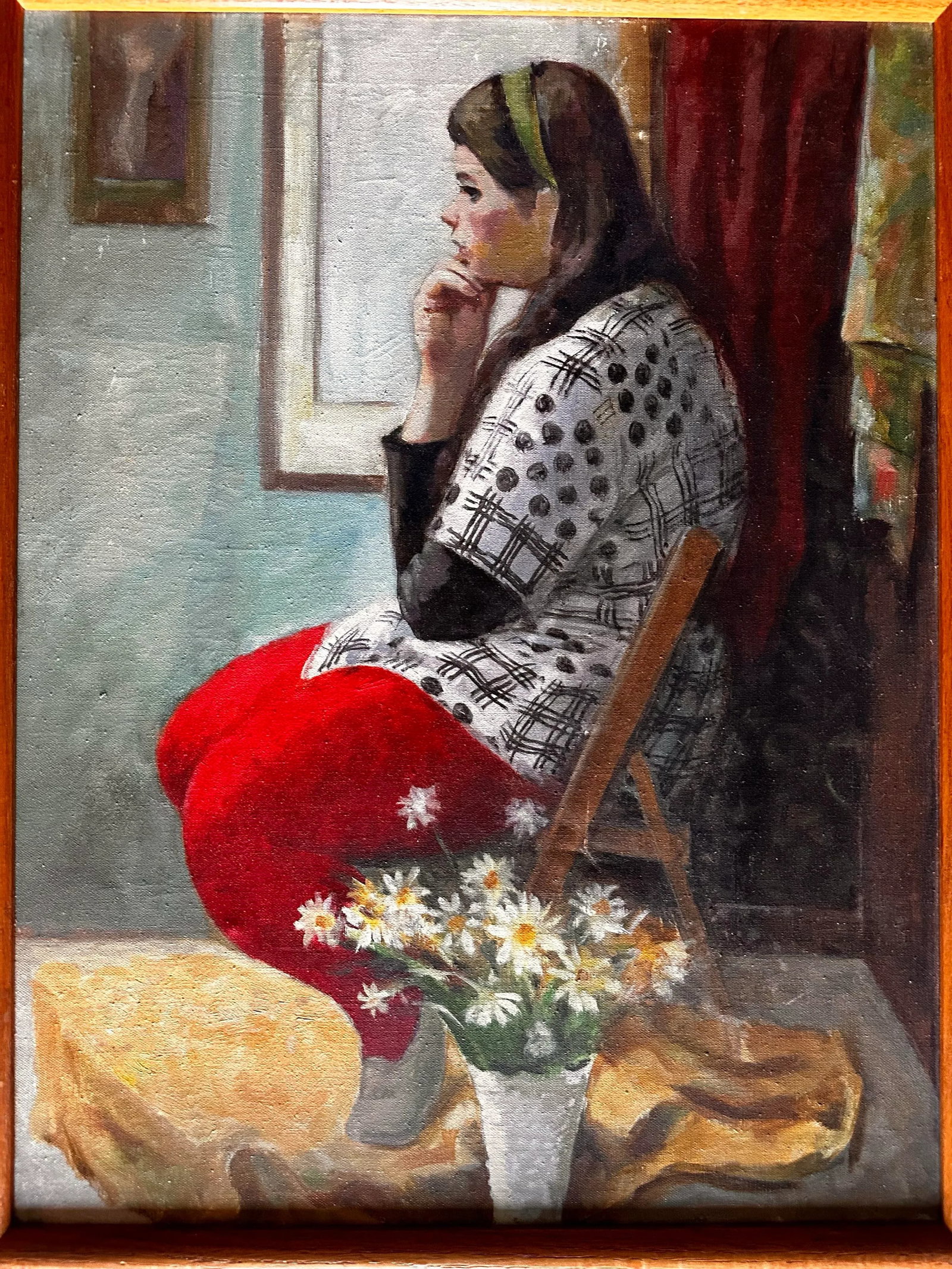 Mid 20th Century Modernist Figure Portrait Painting Oil on Canvas Unsigned, Framed - 2