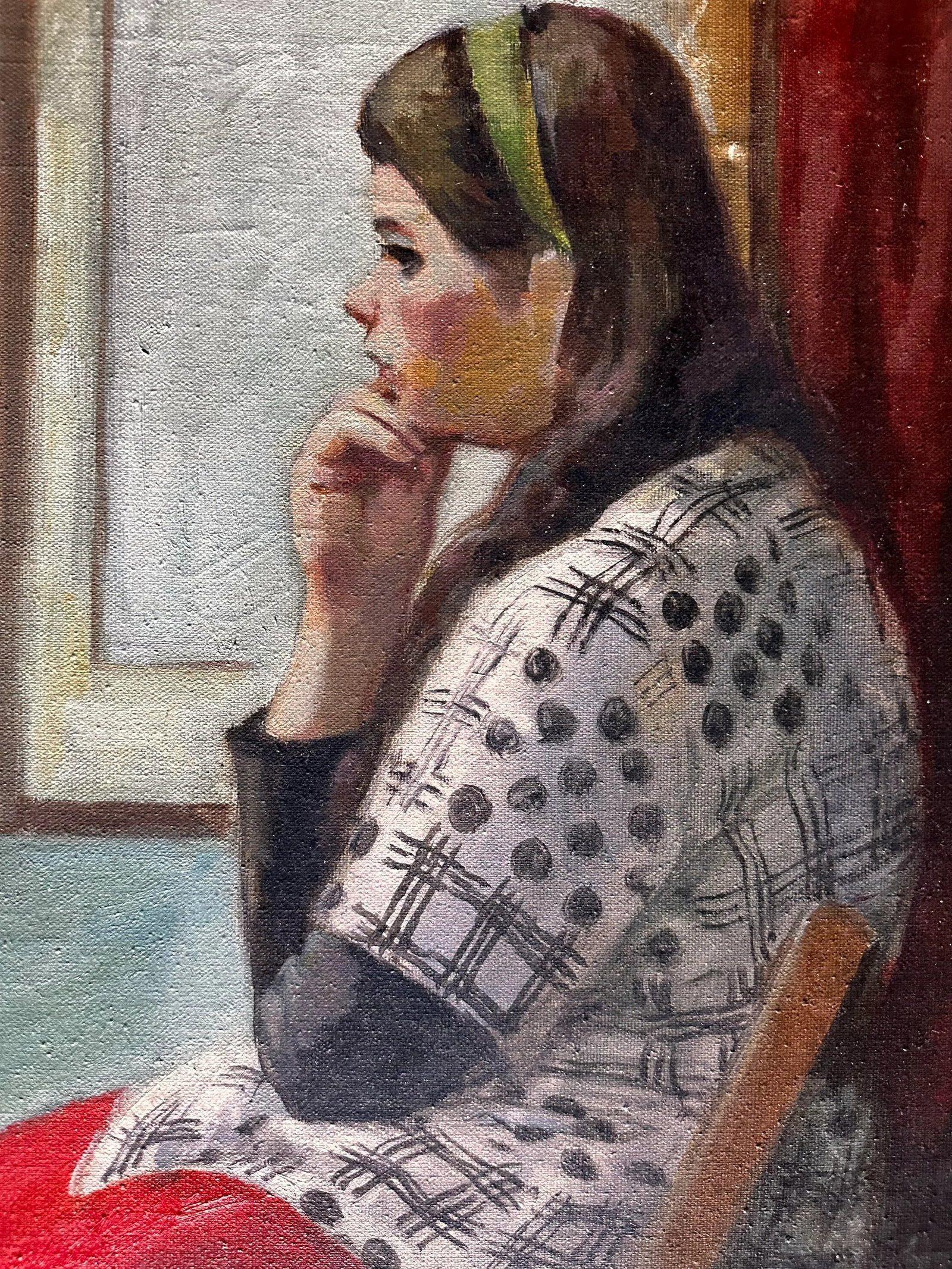 Mid 20th Century Modernist Figure Portrait Painting Oil on Canvas Unsigned, Framed - 3