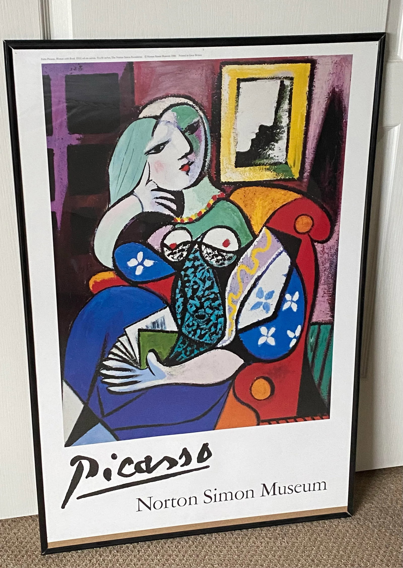 Pablo Picasso Modernist Offset Print Framed Museum Poster " Woman With a Book " Norton Simon Museum - 12